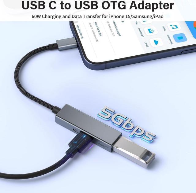 Alt view image 2 of 7 - USB C OTG Adapter with Power 2 in 1 USB C to USB 3.0 OTG with 60W PD Charging Adapter Compatible with iPhone 15/15 Pro iPad Pro MacBook Pro/Air Galaxy S24/S23 Chromecast with Google TV Pixel 8