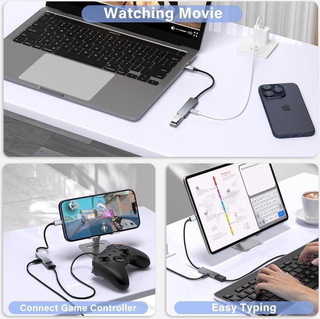 Alt view image 6 of 7 - USB C OTG Adapter with Power 2 in 1 USB C to USB 3.0 OTG with 60W PD Charging Adapter Compatible with iPhone 15/15 Pro iPad Pro MacBook Pro/Air Galaxy S24/S23 Chromecast with Google TV Pixel 8