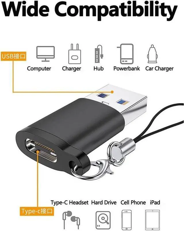 Alt view image 6 of 6 - USB C Female to USB Male Adapter-USB 3.0 5Gbps-USB C to USB Adapter Type C Charger Cable Power Converter Compatible with iPhone 15 Galaxy S23 Pixel 8 4 PCS Black
