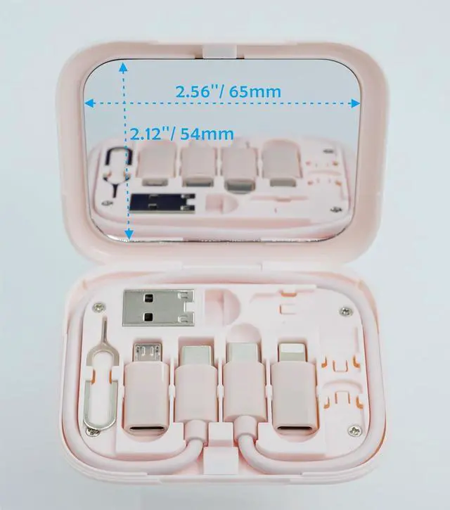Alt view image 4 of 6 - USB C to C Cable 11.3 with 3 OTG Adapters Type C Female to USB A/Micro/iOS Device Male in Pocket Mirror Case Pink