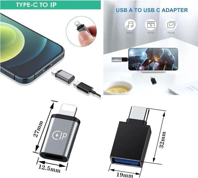 Alt view image 2 of 7 - (4 Packs) 2 Type c Female to iPhone Male converters 2 USB Female to Type c Male converters for iPhone 12 13 14Pro Max Plus Samsung Galaxy S23 S22 OTG USB ADAPTS to USB C