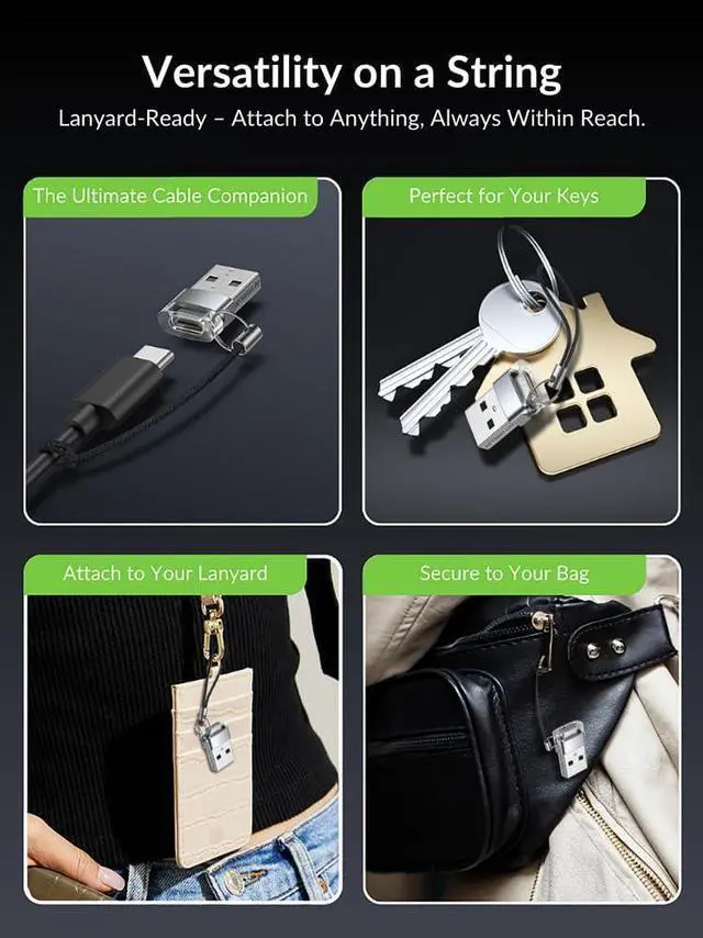 Alt view image 6 of 7 - Afterplug USB to USB-C Adapter (4-Pack with Lanyards) USB-A Male to Type C Female Charger Converter OTG Two-Tone Design for iPhone Samsung Galaxy Phones laptops Apple Watch AirPods and More