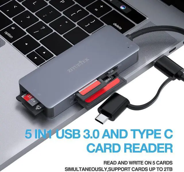 Alt view image 6 of 7 - USB C USB3.0 SD Card Reader 5in1 Multi Card Reader for SD/TF/CF/Micro SD/MS/M2 Drive Free for iPhone 15 pro max/Windows/Mac/Linux/Android (USB3.0 and Type-C)