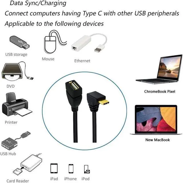 Alt view image 6 of 6 - USB C to USB Adapter Type C OTG Cable Gold-Plated USB 3.1 Type C (USB-C) Male to USB Type A Female OTG Adapter Cable - 10 inch (90 Degree USB C to A Up/Down)