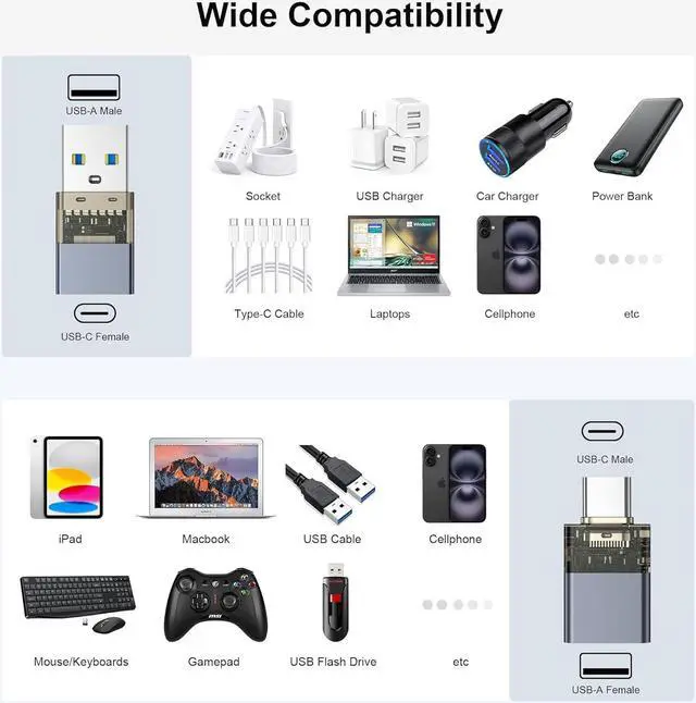 Alt view image 7 of 7 - USB to USB C Adapter with C Male to 3.0 Female Charger 4Pack iPhone 16 15 Pro Max Charger Thunderbolt 4 OTG Converter for MacBook iPhone 14 13 Apple Watch 10 9 8 S24 S23 22 iPad Air AirPods