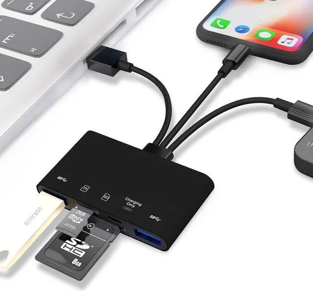 Alt view image 2 of 7 - 5-in-1 SD Card Reader for i-Phone Memory Card Reader&USB OTG Adapter USB C and USB A Devices with Micro SD & SD Card Slots Supports SD/Micro SD/SDHC/SDXC/MMC