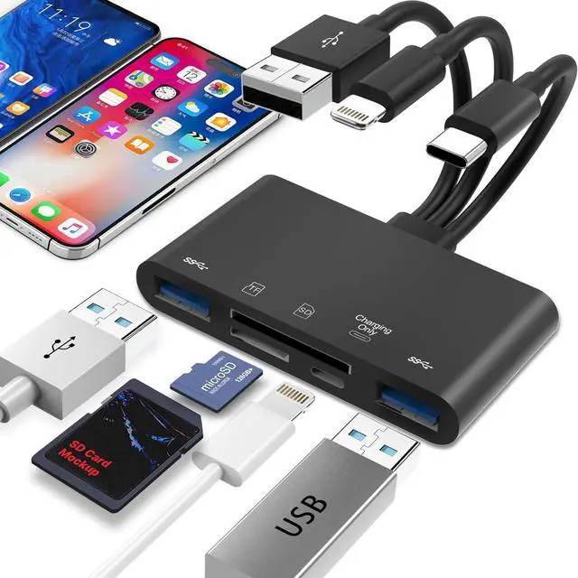 Main image of 5-in-1 SD Card Reader for i-Phone Memory Card Reader&USB OTG Adapter USB C and USB A Devices with Micro SD & SD Card Slots Supports SD/Micro SD/SDHC/SDXC/MMC