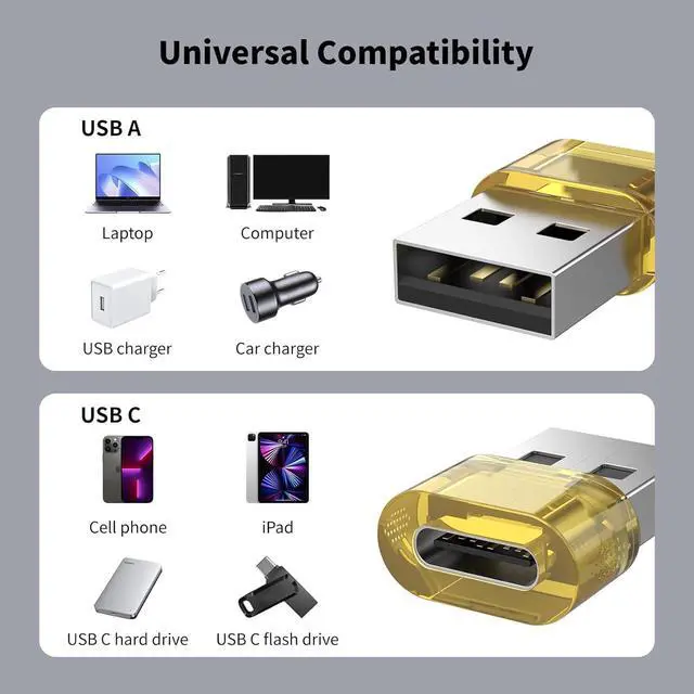 Alt view image 2 of 6 - 20 Pack USB to USB C Adapter Type C Female to A Male Charger Converter Compatible with Apple Watch Ultra iWatch 8 7 iPhone 15 14 Pro Max Plus iPad 9 10 Air 5 Mini 6 Car Samsung Galaxy S23 S24 (Yellow)