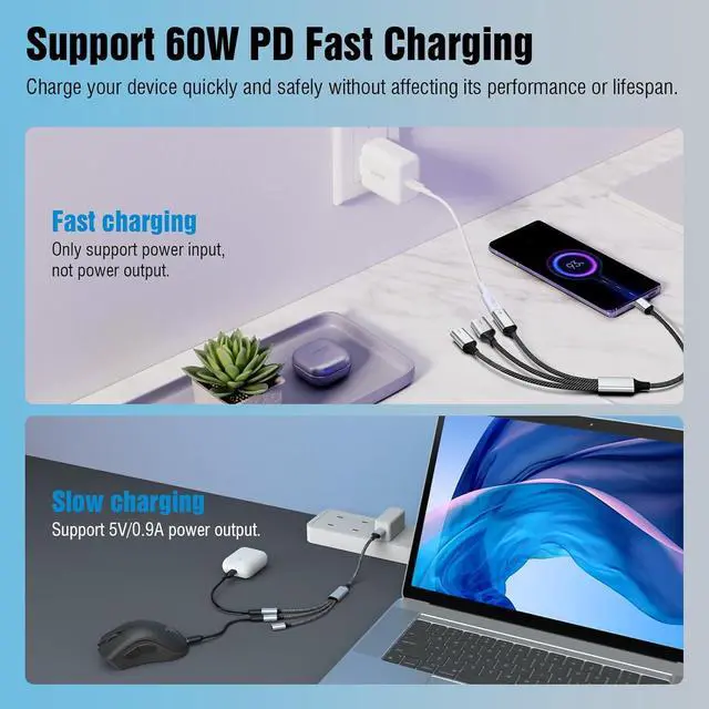 Alt view image 2 of 7 - USB C Splitter Cable USB C Male to 3 USB C Female Adapter with Fast Charging Data Transfer 3 in 1 OTG Type C Cord Converter for iPhone 15/16/Pro/Pro Max/Plus iPad Pro/Air Mac Samsung