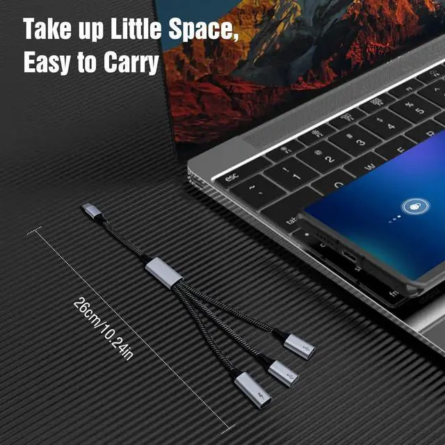Alt view image 7 of 7 - USB C Splitter Cable USB C Male to 3 USB C Female Adapter with Fast Charging Data Transfer 3 in 1 OTG Type C Cord Converter for iPhone 15/16/Pro/Pro Max/Plus iPad Pro/Air Mac Samsung