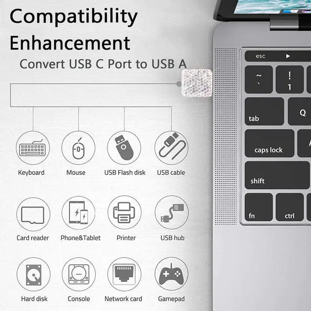 Alt view image 3 of 5 - USB C Male to USB 3.0 Female Adapter 2Pack Type C to USB A 3.0 OTG Adapter Bling Bling Rhinestone Diamond Decors Compatible for Devices has USB C