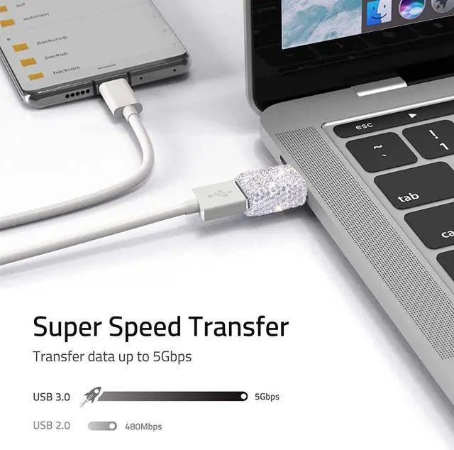 Alt view image 4 of 5 - USB C Male to USB 3.0 Female Adapter 2Pack Type C to USB A 3.0 OTG Adapter Bling Bling Rhinestone Diamond Decors Compatible for Devices has USB C
