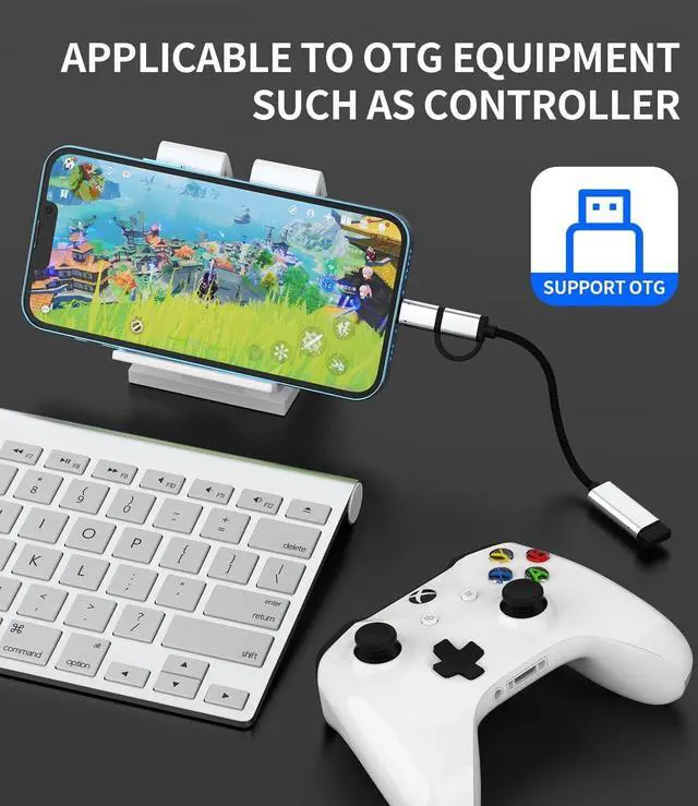 Alt view image 3 of 7 - OTG Cable Adapter(2in1) USB 3.0 Female to USB C Lightning Male Converter Type Thunderbolt Port Cord Dongle Camera Mouse Compatible for Samsung LG Apple iPhone 15 Pro Max iPad Air 14 13 11 12 X 8