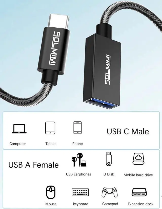 Alt view image 4 of 6 - USB OTG Adapter 0.65FT (20 cm) Female to USB-C Adapter 5 GBPS Data Transmission OTG Cable Type C to USB-A Adapter Compatible with MacBook Pro Air Galaxy S21 S22+  XPS  Pixels