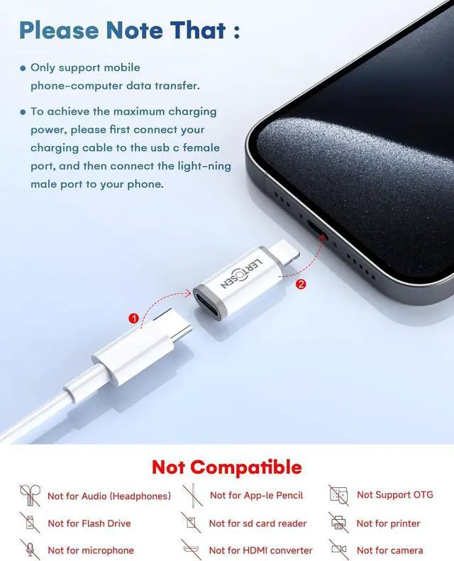 Alt view image 5 of 7 - USB C Type C to Light-ning Adapter (4 Pack) 1.8-2.2A 15W Fast Charging & Data Transfer Light-ning to USB C Cable Adapter for iPhone 14/13/12/11/iPad/Airpods with Anti-Lost Loop Not for Audio/OTG
