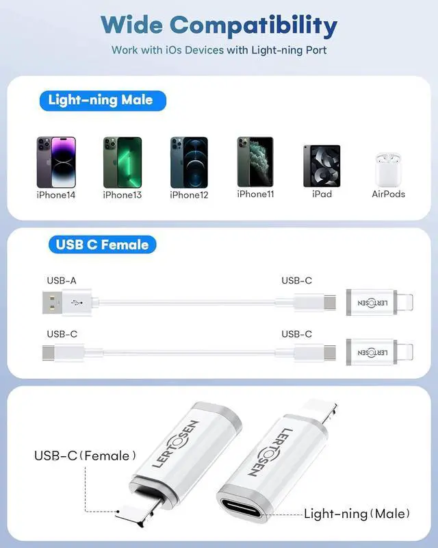 Alt view image 7 of 7 - USB C Type C to Light-ning Adapter (4 Pack) 1.8-2.2A 15W Fast Charging & Data Transfer Light-ning to USB C Cable Adapter for iPhone 14/13/12/11/iPad/Airpods with Anti-Lost Loop Not for Audio/OTG