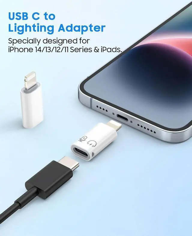 Alt view image 2 of 7 - USB C to Lightning Adapter Lightning Male to USB C Female Adapter Compatible with iPhone 14/13/12/11 Pro Max/iPad/iPod/AirPods Support Charging Data Transfer Headphones & OTG Function White
