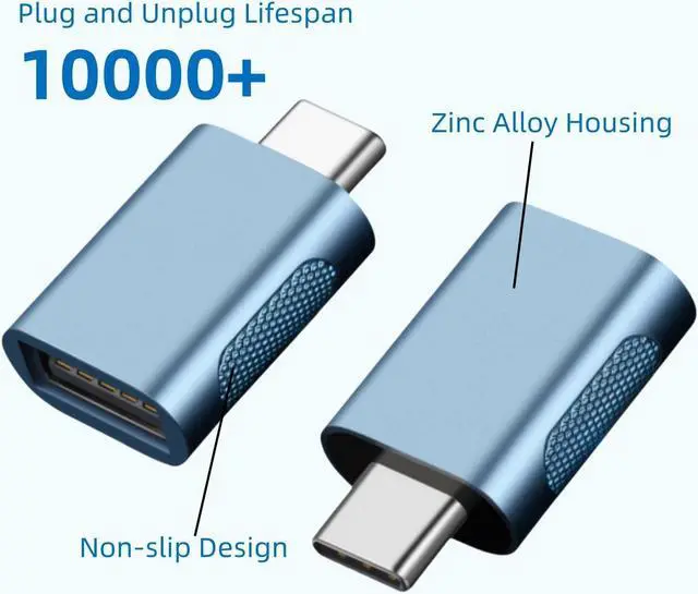 Alt view image 5 of 6 - Pack of 2 USB C to USB A OTG Adapter Blue 10Gbps Data Sync Zinc Alloy Charger Converter Type C Male to USB 3.2 Type A Female for Phone 15 Samsung PC Laptop Flash Drive ADT-CCB2