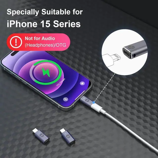 Alt view image 2 of 7 - 3 Pack Lightning to USB C Adapter for iPhone 15/15 Pro/15 Pro Max/15 Plus 35W Fast Charging & Data Transfer Space Gray with 3 Anti-Loss Straps Not for Audio/OTG