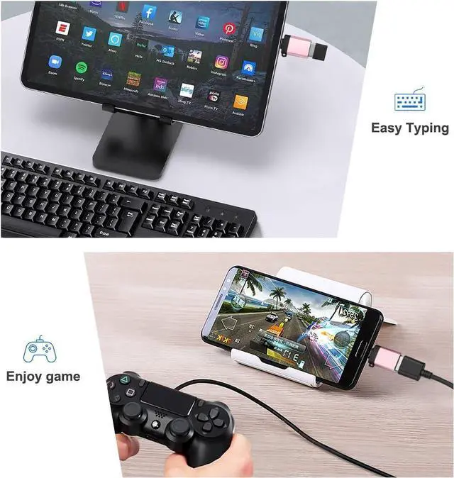 Alt view image 2 of 7 - Micro USB to USB 3.0 Adapter (2 Pack) with Lanyard Micro USB Male to USB-A Female OTG Adapter Compatible with S7 S6 OTG Micro Devices Flash Drive Keyboard (Rose Gold)