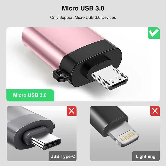 Alt view image 3 of 7 - Micro USB to USB 3.0 Adapter (2 Pack) with Lanyard Micro USB Male to USB-A Female OTG Adapter Compatible with S7 S6 OTG Micro Devices Flash Drive Keyboard (Rose Gold)