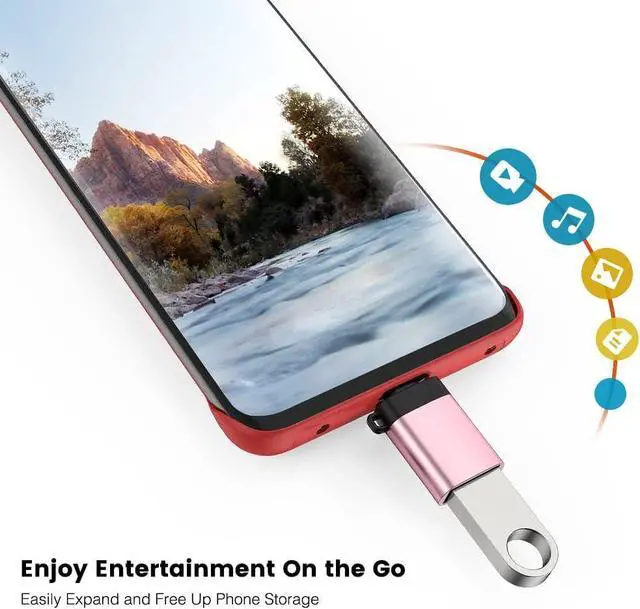 Alt view image 4 of 7 - Micro USB to USB 3.0 Adapter (2 Pack) with Lanyard Micro USB Male to USB-A Female OTG Adapter Compatible with S7 S6 OTG Micro Devices Flash Drive Keyboard (Rose Gold)