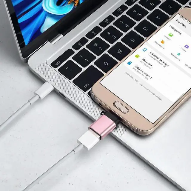 Alt view image 7 of 7 - Micro USB to USB 3.0 Adapter (2 Pack) with Lanyard Micro USB Male to USB-A Female OTG Adapter Compatible with S7 S6 OTG Micro Devices Flash Drive Keyboard (Rose Gold)