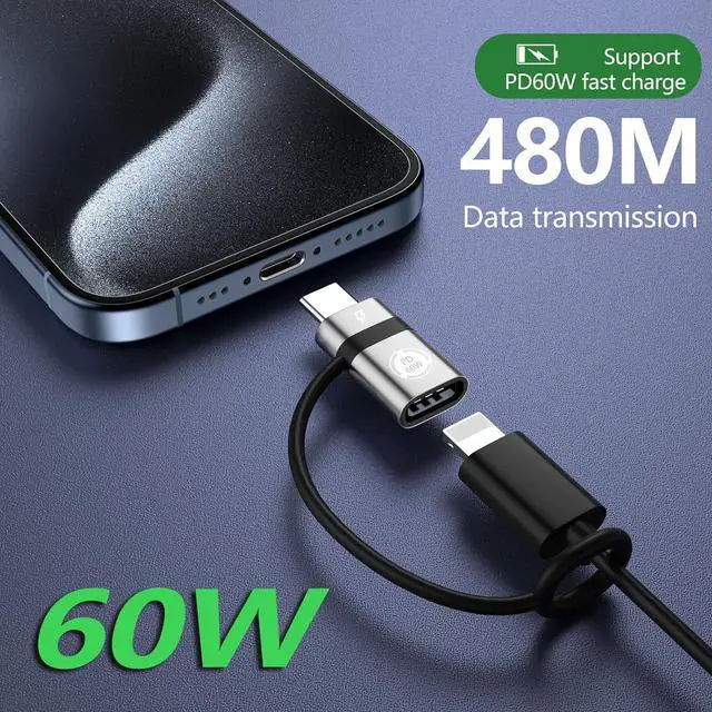 Alt view image 3 of 7 - USB C to Li-gh-tning Adapter PD60W Fast Charging and Data USB C Plug to i-O-S Female Adapter Compatible with Phone 15/15 Plus/15 Pro Max Does not Support Headphone and OTG Functions Gray