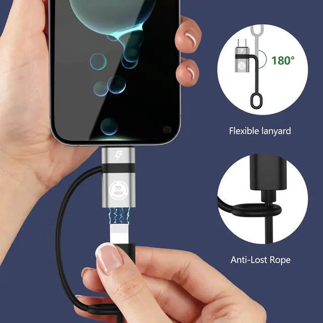 Alt view image 5 of 7 - USB C to Li-gh-tning Adapter PD60W Fast Charging and Data USB C Plug to i-O-S Female Adapter Compatible with Phone 15/15 Plus/15 Pro Max Does not Support Headphone and OTG Functions Gray