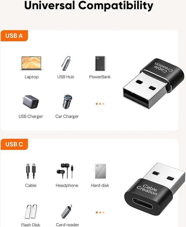 Alt view image 6 of 7 - USB to USB C Adapter USB C Female to USB Male OTG Type C Car Charger Converter Compatible with iPhone 16 15 Samsung Galaxy S24 iPad Apple Watch Airpods CarPlay