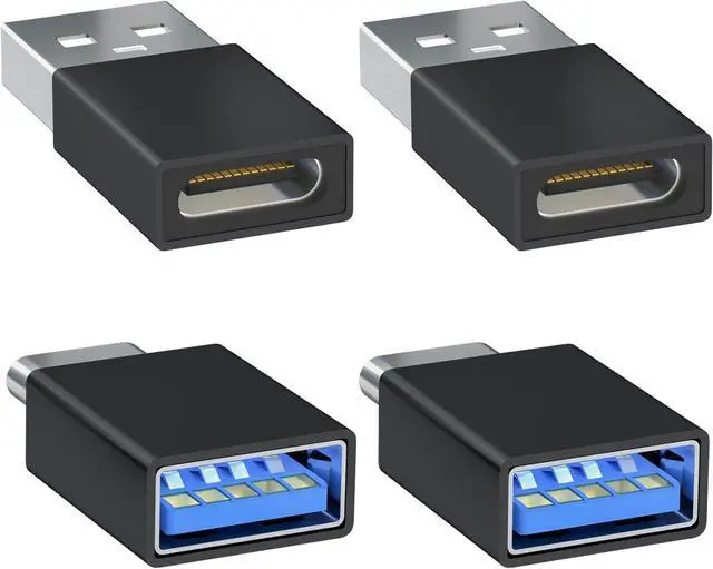 Main image of USB to USB C Adapter 4-Pack [2 Type C Female to A Male Charger Converters] & [2 USB C Male to USB Female] for Apple Watch Ultra 8 9 iPhone 15 Pro Max 14 13 12 AirPods (Black)