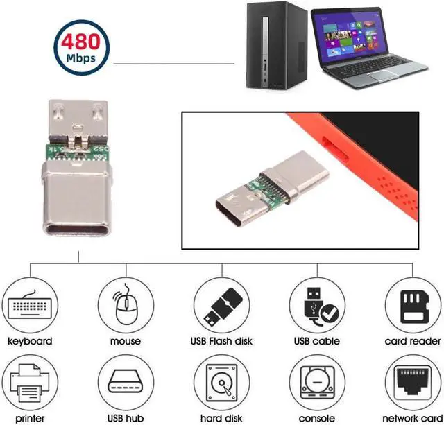 Alt view image 2 of 7 - 5 Pack Micro USB OTG Adapter Micro USB Female to USB C Male Mini Size Connector Adapter