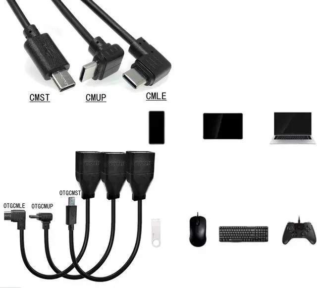 Alt view image 7 of 7 - 2 Articles USB C to USB Adapter Type C OTG Cable USB 2.0 Type C (USB-C) Male to USB Type A Female OTG Adapter Cable - 25CM (90 Degree USB C to A Up/Down) (OTGCMLE)