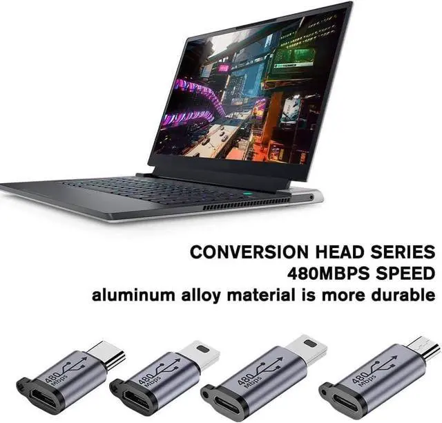 Alt view image 3 of 7 - Black Micro USB/Lighting to USB C Extender Aluminum Alloy Mini Type C USB Adapter USB 3.0 USB-C OTG Data Transfer Converter for Camera Phone Tablet Notebook Disk Cell Phone OTG Adapters