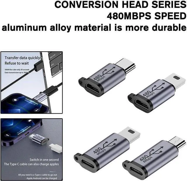 Alt view image 4 of 7 - Black Micro USB/Lighting to USB C Extender Aluminum Alloy Mini Type C USB Adapter USB 3.0 USB-C OTG Data Transfer Converter for Camera Phone Tablet Notebook Disk Cell Phone OTG Adapters