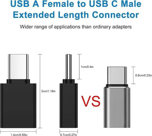 Alt view image 5 of 7 - USB C to USB 3.0 OTG Adapter for iPhone 16 15 Pro Max 2-Pack USB C Male Extender 10mm Connectors for MacBook Air Samsung S24 Ultra S23 S22 A54 Pixel 9 8 7 OnePlus 12 Type-C Tablet Laptop Android