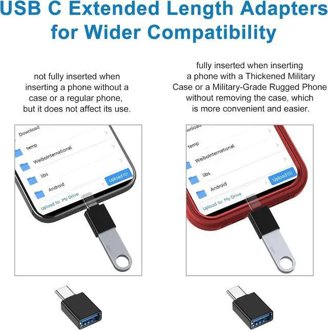 Alt view image 6 of 7 - USB C to USB 3.0 OTG Adapter for iPhone 16 15 Pro Max 2-Pack USB C Male Extender 10mm Connectors for MacBook Air Samsung S24 Ultra S23 S22 A54 Pixel 9 8 7 OnePlus 12 Type-C Tablet Laptop Android