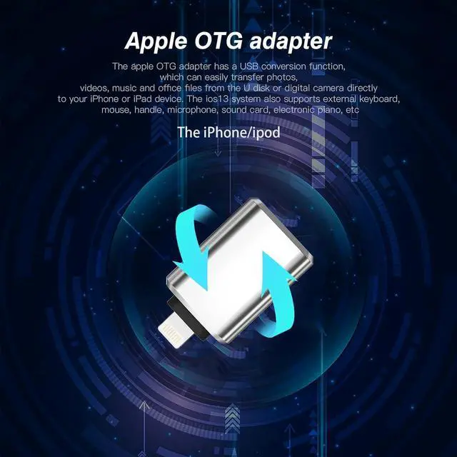Alt view image 2 of 7 - iPhone OTG Adapter Lightning Male to USB Female Data Sync Compatible with  13 12 11 Pro Max Mini Xr X Xs 8 7 Se Plus IPad Air Camera Card Reader Flash Drive Mouse Keyboard Hub MIDI Thunderbolt