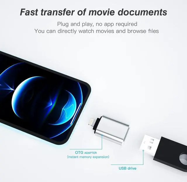 Alt view image 3 of 7 - iPhone OTG Adapter Lightning Male to USB Female Data Sync Compatible with  13 12 11 Pro Max Mini Xr X Xs 8 7 Se Plus IPad Air Camera Card Reader Flash Drive Mouse Keyboard Hub MIDI Thunderbolt