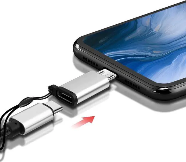 Alt view image 4 of 7 - USB C Female to Micro USB Male Adapter Converter Connector with Lanyard Support Charging and Data Sync for Phone Portable Type C Female to Micro Male Converter Cell Phone OTG Adapters Adapters