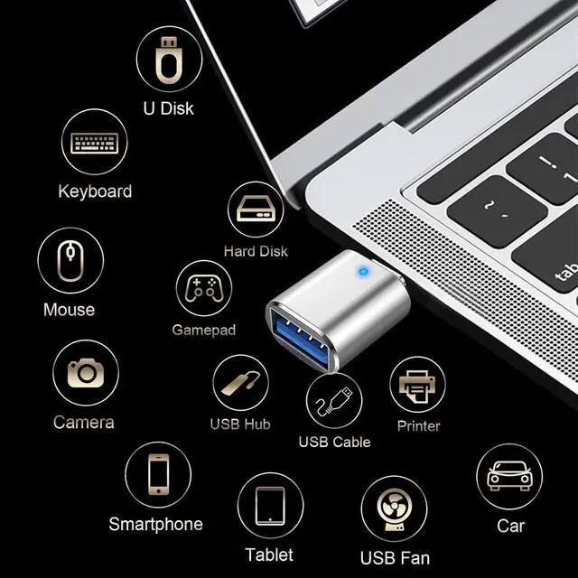 Alt view image 3 of 6 - USB C to USB Adapter 2 Pack Type C Male to USB 3.0 Female Adapter Compatible with MacBook Pro 2019 2018 MacBook Air 2022 2020 2019 2018 Black & Gold
