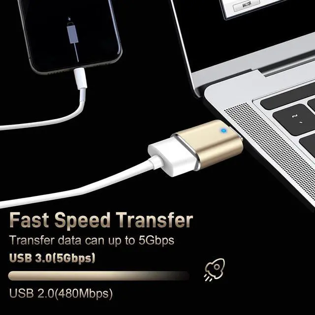 Alt view image 2 of 6 - USB C to USB Adapter 2 Pack Type C Male to USB 3.0 Female Adapter Compatible with MacBook Pro 2019 2018 MacBook Air 2022 2020 2019 2018 Black & Gold