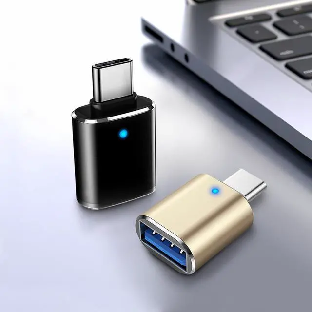 Alt view image 6 of 6 - USB C to USB Adapter 2 Pack Type C Male to USB 3.0 Female Adapter Compatible with MacBook Pro 2019 2018 MacBook Air 2022 2020 2019 2018 Black & Gold