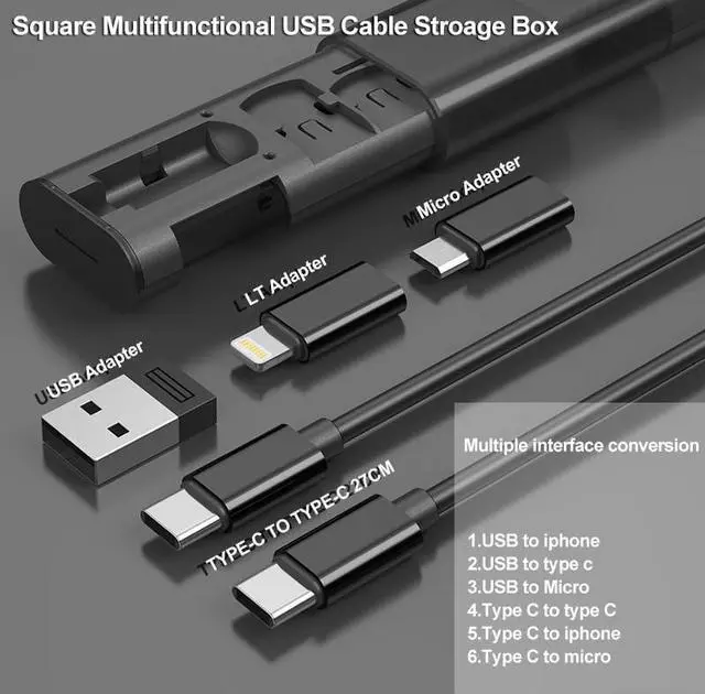Alt view image 7 of 7 - Travel USB Adapter Multi Charging Cable Kit for All USB Types | Slim Charger Cable Organizer Case | 6 in 1 Adapter for Type C Lightning & USB Connections w/Storage Case | Tech Gift (1 Pack)
