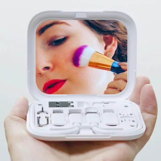 Alt view image 3 of 6 - USB C to C Charging/Data Transfer Cable with Type C to Micro/iOS/USB A adapters OTG in Pocket Box with Makeup Mirror White