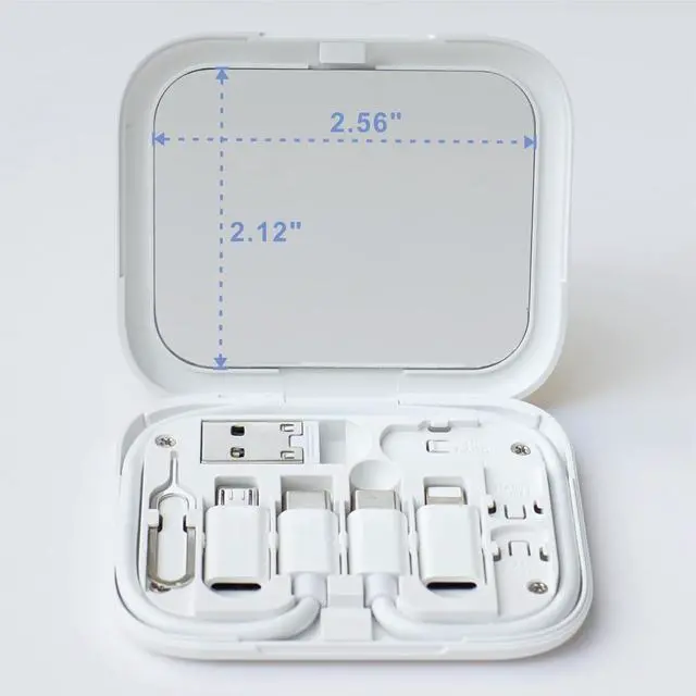 Alt view image 4 of 6 - USB C to C Charging/Data Transfer Cable with Type C to Micro/iOS/USB A adapters OTG in Pocket Box with Makeup Mirror White