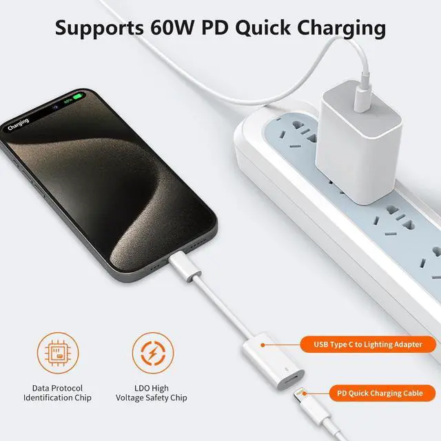Alt view image 2 of 7 - Lightning to USB C Adapter USB C Male to Lightning Female 60W PD Fast Charging Adapter for iPhone 16/16 Pro/15/15Pro/15+ iPad Pro/iPad Air 5/4 MacBook/Samsung and More Type C Devices -Only Charge