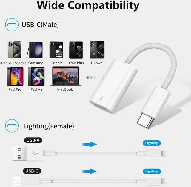 Alt view image 5 of 7 - Lightning to USB C Adapter USB C Male to Lightning Female 60W PD Fast Charging Adapter for iPhone 16/16 Pro/15/15Pro/15+ iPad Pro/iPad Air 5/4 MacBook/Samsung and More Type C Devices -Only Charge