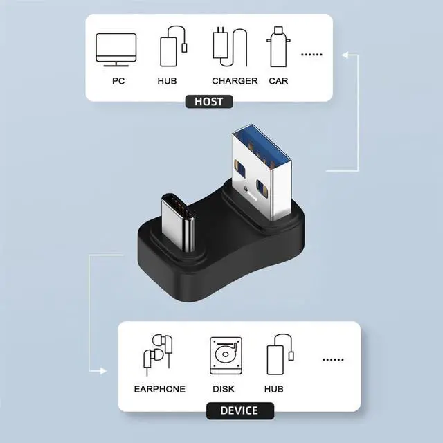 Alt view image 5 of 7 - USB3.0 Type A Male to USB 3.1 Type C Male Data 10Gbps Up Opposite U Shape Back Angled Charge Adapter 90 Degree for Laptop Phone