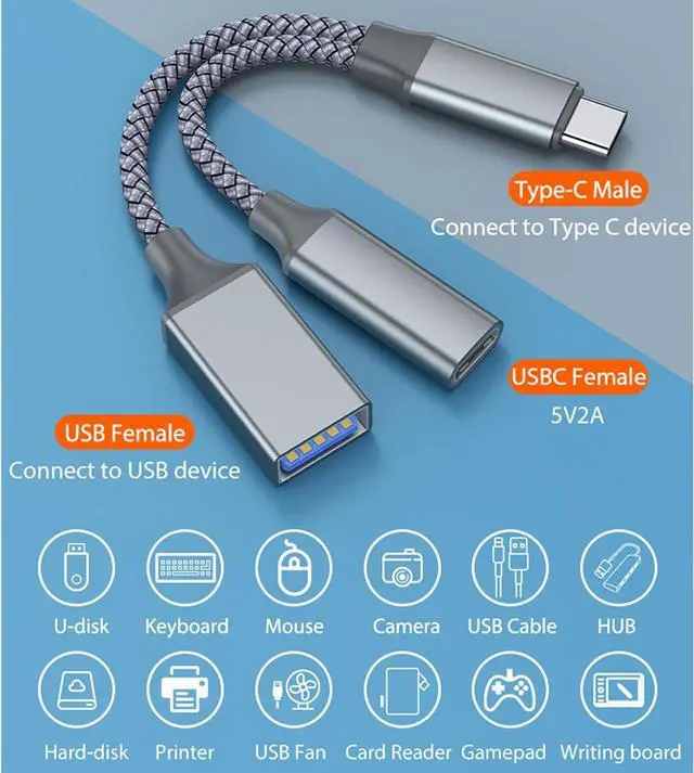 Alt view image 4 of 7 - USB C OTG Phone Adapter USB C 2.0 Charging-Port with 10WPD Adapter Fit for Cellphone Laptop 13cm Black
